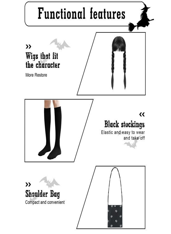 LZH Kid Black Halloween Costume Dress For Girl Cosplay Princess Halloween Outfit With Wig Bag Earrings Socks - Image 3